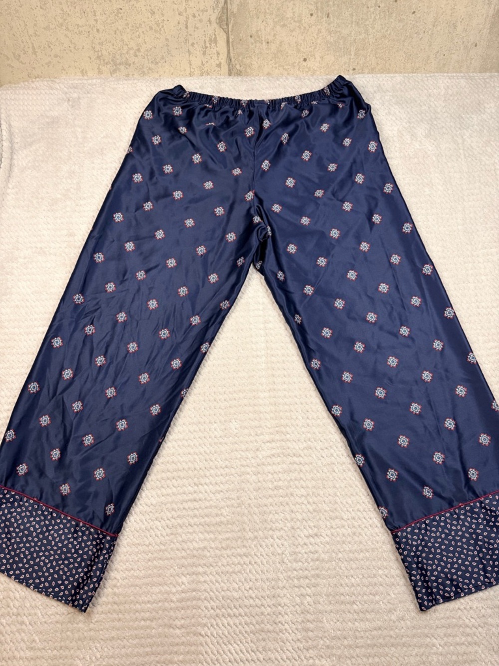 In Bloom Poly Satin Navy Two-Piece Women's Pajama Set with Printed Trim - Picture 8 of 11